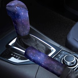 HUISEFOR Galaxy Gear Shift Cover for Car Interior Accessories Sets for Women Car Handbrake Cover Soft Fabric Non-Slip Gear Shift Knob Protector Covers Gift for Holiday