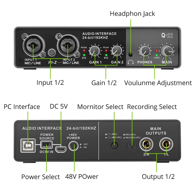 USB Audio Interface, LiNKFOR 2i2 Audio Interface for PC 24