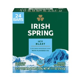 Irish Spring Irish Spring Icy Blast Bar Soap for Men, Mens Soap, Smell Fresh and Clean 12 Hours, Men Bars Washing Hands Body, Mild Skin, Recyclable Carton, 24 Pack, 3.7 Oz
