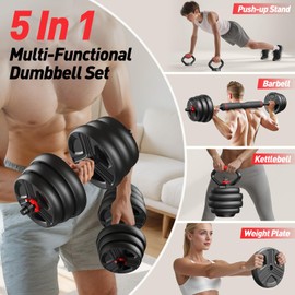 Adjustable dumbbell set, 35lbs Free Weights set with upgraded nut, 4 in 1 Weight Set Used as Kettlebells, Barbell, Push up Stand, Fitness Exercise for Home Gym Suitable Men/Women