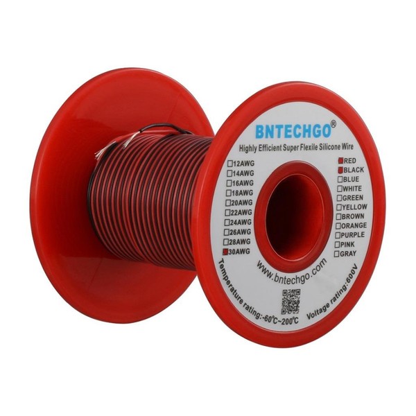 BNTECHGO 30 Gauge Silicone Wire Spool Red And Black Each