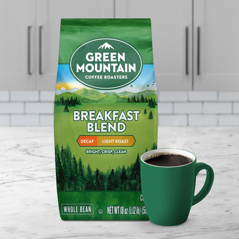 Green Mountain Coffee Roasters Breakfast Blend Decaf, Whole Bean Coffee,