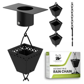 Elemental Eden Rain Chain Kit w/Adapter & Extension | Black Powder Coated Rain Chains for Gutters 10 ft | Rain Chain | Gutter Chain Downspout | Rain Chains for Outside | Rain Catcher | Rain Chimes