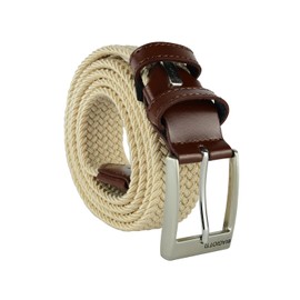 Biagiotti Men's and Women's Braided Elastic Belt with Genuine Leather Inserts and Gift Box, beige