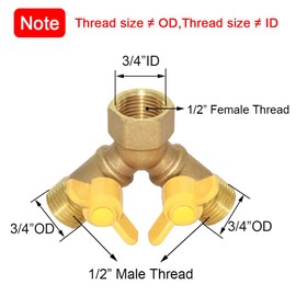 Joywayus 3 Way Split Brass Shut Off Ball Valve Fitting G 1/2" Male x Male x 1/2" Female Thread Y Shaped Type Union Intersection with 2 Switch