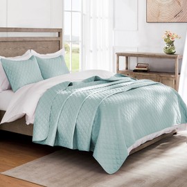 Exclusivo Mezcla Ultrasonic California King Size Quilt Bedding Set with Pillow Shams, Lightweight Quilts Cal King Size, Soft Bedspreads Bed Coverlets for All Seasons - (Aqua Blue, 112"x104")