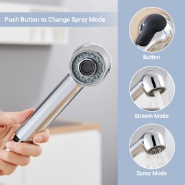 DETBOM Shower Head Kitchen Tap with 2 Jet Types and Shower, Shiny Dish Rinser Replacement Head with Water-Saving Aerators, Hand Shower Kitchen for Kitchen Tap Extendible