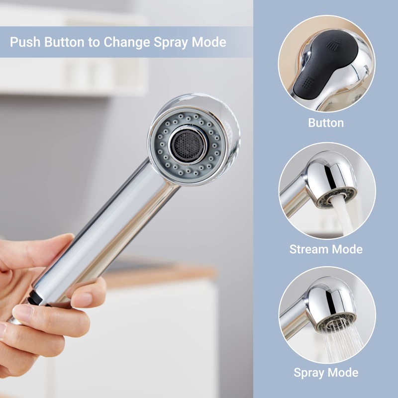 DETBOM Shower Head Kitchen Tap with 2 Jet Types and