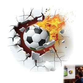 JOVYTH 1 Piece 3D Football Wall Sticker - Breakthrough Wall Sticker for Children's Room, Football Wall Sticker for Boys, Sports Decoration for Bedroom, Teenager's Room, Living Room, Football Star