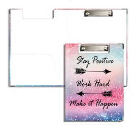 XUNLURY Inspirational Work Clipboard with Storage for Office Desk, Stay Positive Work Hard Make It Happen Colorful Glitter Padfolio with Clipboard for Nurses Teachers Women, 13.5x9.2 in