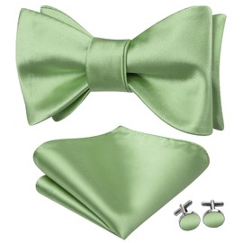 Hi-Tie Sage Green Tuxedo Bow Ties for Men Silk Adjustable Self Tie Bowtie Handkerchief Pocket Square Cufflinks for Wedding
