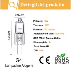 Ivyemons Halogen 10 Watt 12 Volt Light Bulbs 2 Pin G4 Base - 10PCS G4 Bulb 12V 10W Warm White 2800K, G 4 Dimmable G 4 Bi-Pin Base, Long Lasting Halogen Bulb for Under Cabinet Puck Light,Chandelier