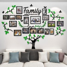 hejiagongsi Family Tree Wall Decor - Picture Frames Collage 4x6 5x7 8x10 11x14 3D DIY-Acrylic Photo Frame for Living Room （Green 57 * 81in）