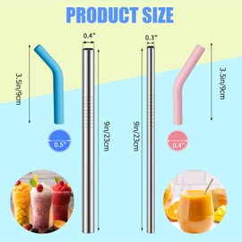 2 Size Stainless Steel Straw with Silicone Tip 6 Pack, Reusable Metal Drinking Straws for Cocktail Glasses, 20 30 32oz Tumblers Cups, Smoothies, with Cleaning Brush & Portable Bag