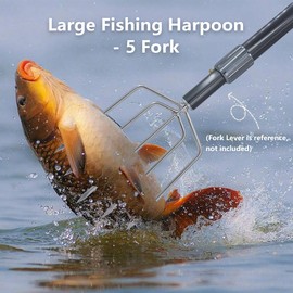 Dutiplus Large Fishing Harpoon 1~11 Prong Barded Stainless Steel Hunting Fish Gig Gaff Fork Hook with 8mm Screw for Catching Big Fish Mole Big Bullfrog (Large 5 Teeth(F))