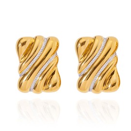 CETVLY Large Thick Rectangle Ear Stud Earrrings for Women,Oversized Chunky Geometric Minimalist Stainless Steel 18K Gold Plated Earrings,Non Tarnish Statement Trending Jewelry(twi gold)