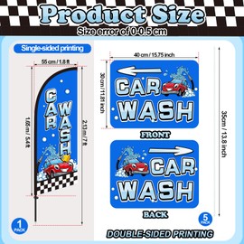 Car Wash Feather Flagpole Kit Include 7 ft Banner Flag with Poles 5 Pcs Car Wash Sign and 10 Pcs Ground Stake for Outside Business Stores Shops Decoration