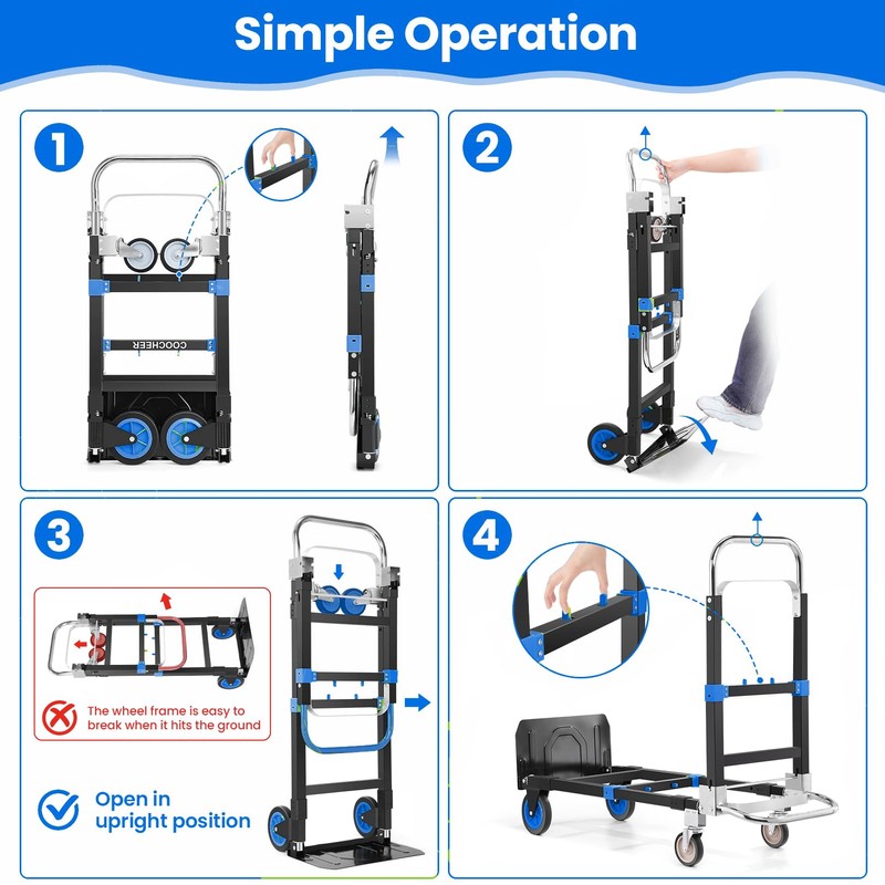 3-in-1 Convertible Heavy Duty Folding Hand Truck, 600LBS Dolly Cart