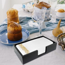 Guest Towel Napkin Holder, Wood Paper Hand Towel Holder Tray, Disposable Napkin Towel Holder Caddy, Flat Dinner Napkins Holder for Table, Napkin Holder for Kitchen Bathroom, Black Rectangular