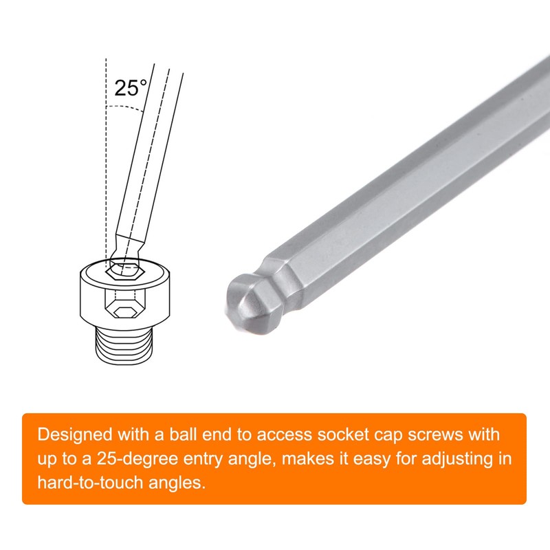 sourcing map Ball Head Hex Screwdriver 4mm x 125mm Magnetic