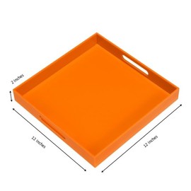 KEVLANG Orange Sturdy Acrylic Serving Tray with Handles-12x12Inch-Serving Coffee,Food,Breakfast,Butler-Kitchen Countertop Tray-Makeup Drawer Organizer-Vanity Table,Ottoman Tray-Decorative Tray