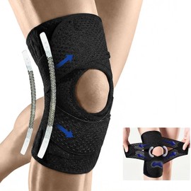 Knee Support with Lateral Stabilizers and Patular Support, Adjustable Knee Brace with Cross Straps, Compression Support for Meniscus, ACL, Osteoarthritis and Sports