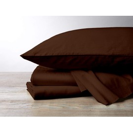 True-Luxury 1000-Thread-Count 100% Egyptian Cotton 4-PC Hotel Quality Bed-Sheet-Set, Single Ply Cotton Yarns, Sateen Weave, Wrinkle Fade Resistant 10-Inch Deep Pockets - [Short-Queen, Chocolate]