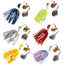 Spinnerbait Fishing Lures Kit 6pcs Spinning Fishing Lures Bass Fishing Buzzbait Multicolor Metal Spinner Baits Swim Jigs for Bass Pike Trout Salmon