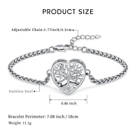 QGJNSGC Cremation Jewelry Tree of Life Heart Urn Bracelet for Human Ashes for Women Men Adjustable Memorial Keepsake Link Bracelet