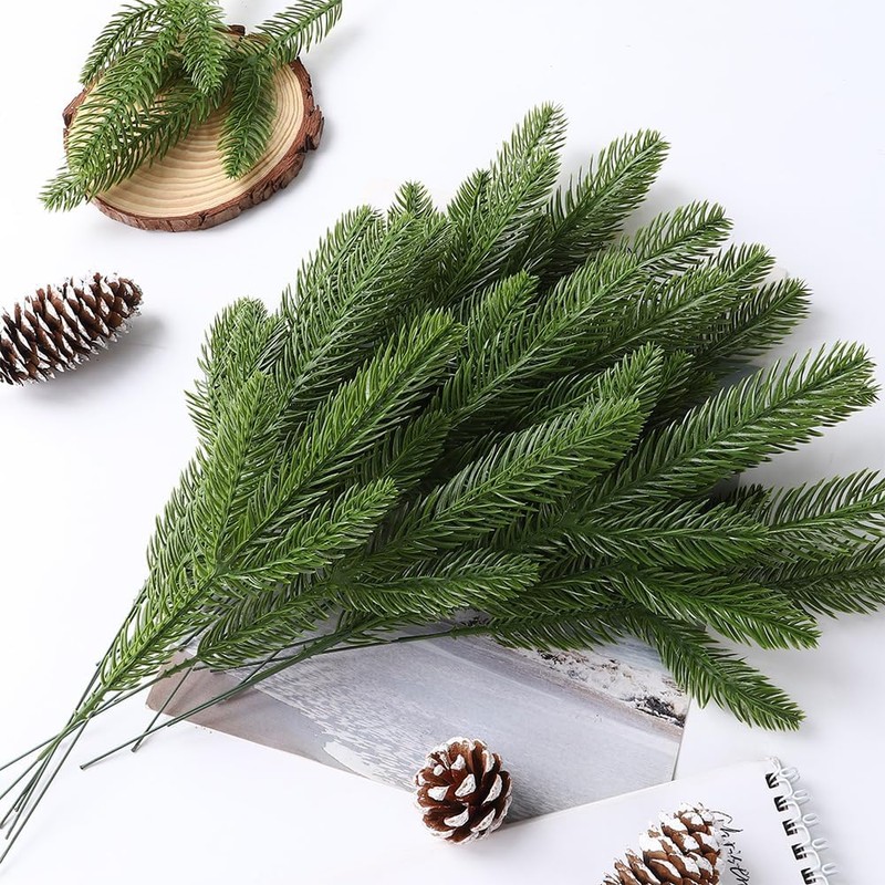 DTYDECLE 50pcs Christmas Pine Branches, Artificial Pine Needles Xmas Green