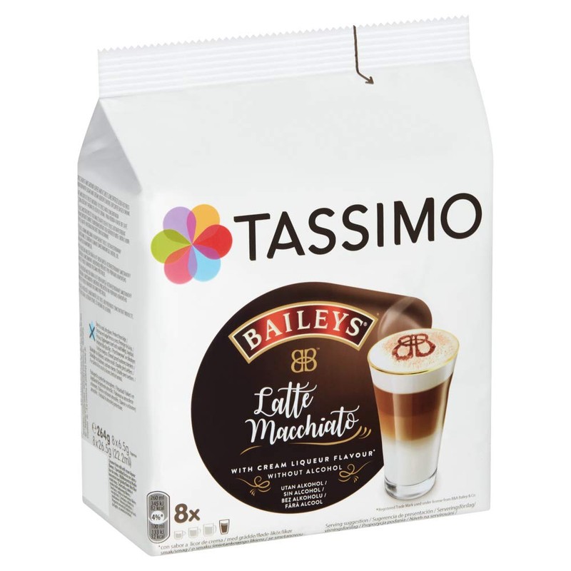 Tassimo Latte Machiatto Baileys Coffee medium roast Capsules, 16count