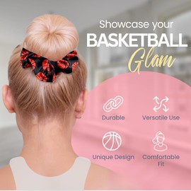 Infinity Collection - Basketball Scrunchies (Black) - No-Crease & Tangle, Premium Velvet Hair Accessories - For All Hair Types - Gifts for Sports Fan