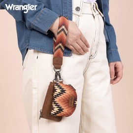 Montana West Wrangler Aztec Keychain Wristlet Wallets for Women Western Dual Pouch Wristlet Credit Card Holder Wallet with Zipper Pocket WG2211-W0051BR