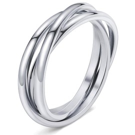 DURSI Trinity Interlocked Rolling Triple Ring for Women Girls Kids, Stainless Steel Cross Stacking Puzzle Ring for Fidget Anxiety, Minimalist Promise Engagement Wedding Ring, 11, Metal, Sandstone