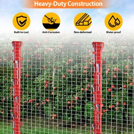 Chintooler 4ft Woven Wire Fence Stretcher Bar with 5 Wedges - Heavy-Duty Steel Fence Tensioner for Farm, Garden & Ranch - Red Powder Coated, Rust-Resistant, Easy to Install