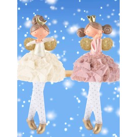 Pommerntraum ® Set of 2 decorative figures, Christmas decoration, edge stool, edge seater, angel, guardian angel, Christmas angel, princesses (Lilly + Lucy)
