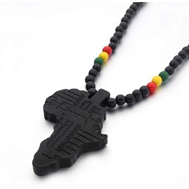 CRAZY LIZARD Rasta Africa Pendant on a 28 Inch Beaded Necklace with African Colors and Rasta Colors. Classic Cultural Africa Pendant for Hip Hop Reggae and Cultural Events.