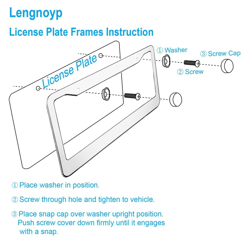 2PCS Chrome License Plate Frame, 2 Holes Silver Stainless Steel