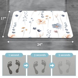 Gibelle Floral Bath Mat Rug Set 2 Piece, Cute Flower Super Absorbent Quick Dry Bathroom Rug Set, Non Slip Rubber Backed Bathroom Floor Mat for Tub Shower Sink (17"x24"+17"x24", Blue)