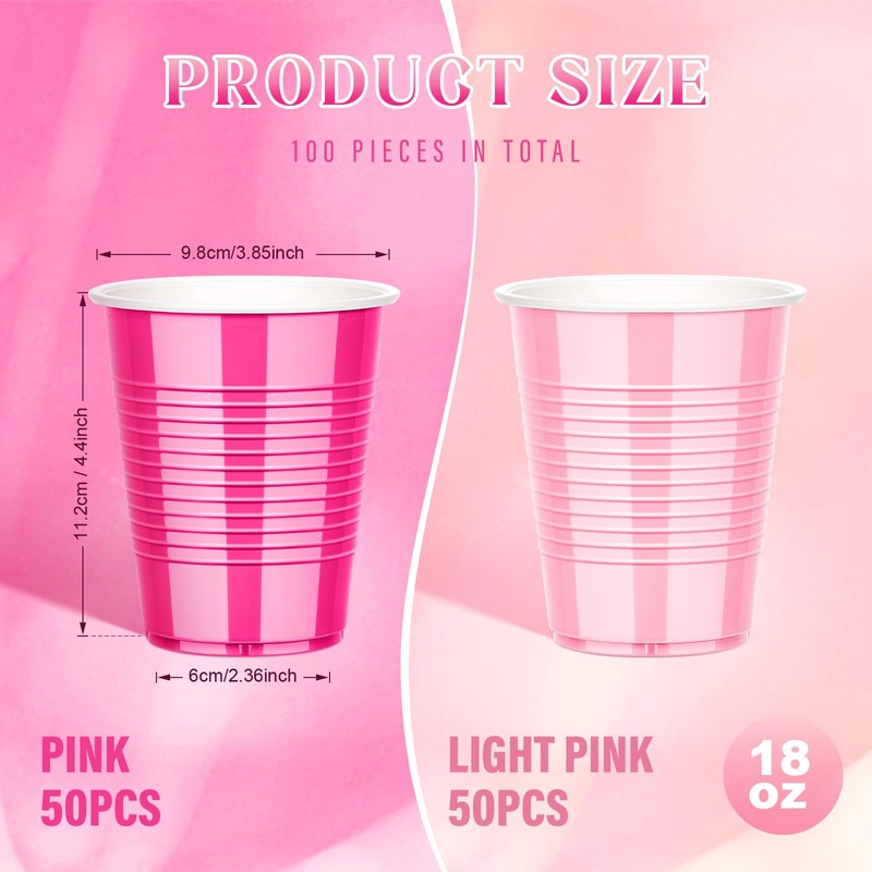 KesaPlan 100PCS 18 oz Plastic Cups, Party Cups Light Pink