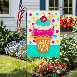 CROWNED BEAUTY Summer Garden Flag Ice Cream Double Sided 12x18 Inches Small Burlap Seasonal Welcome Yard Decoration for Outside Porch CF1798-12