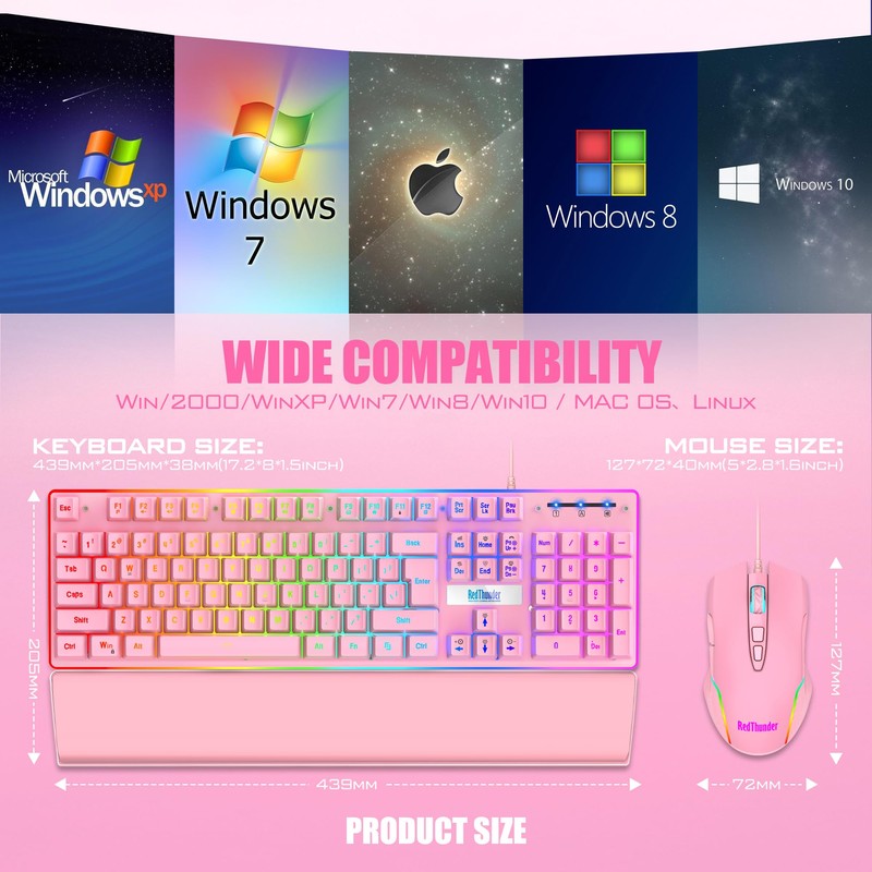 RedThunder K10 Wired Gaming Keyboard and Mouse and Wrist Rest