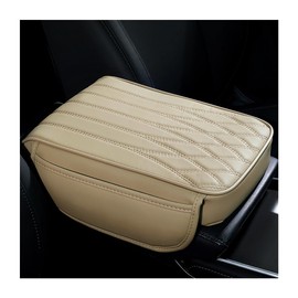 BESULEN Car Center Console Cover with Side Pockets, Auto Waterproof Memory Foam Leather Armrest Pad Cushion Covering Middle Consoles Protector, Interior Accessories for Vehicle, SUV, Truck (Beige)