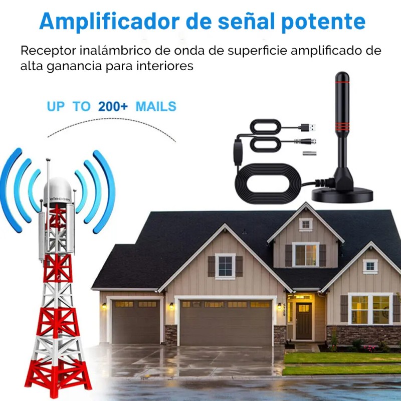 Antena de TV Digital 4K HD Para Interiores Con Amplificador