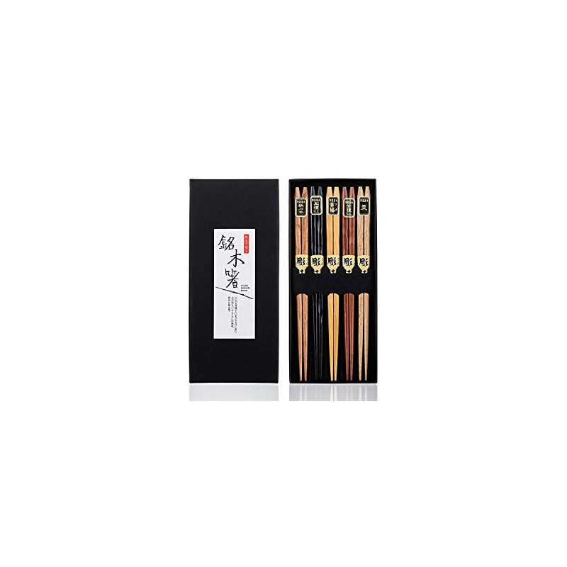 Heim Concept Chinese Wood Chopsticks, Traditional Style, 5-Pair Set, Assorted