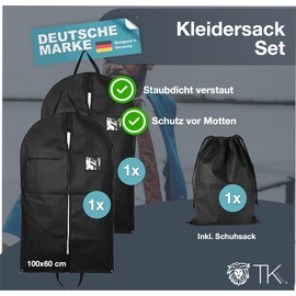 Travelfreund® Premium Garment Bag Set - Garment Bags & Clothes Covers - Travel Kit for Suit & Shirt - Clothes Bag Black - Suit Bag for Storage