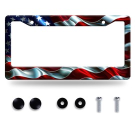 Abstract American Flag License Plate Frame Patriotic Waves USA Flag License Plate Holder Funny License Plate Stainless Steel Personalise Car Accessory for Men Women Car Decoration 12.3" x 6.3"
