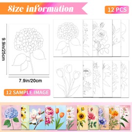 GLASSWINDS 12 Pcs Pre Drawn Canvas to Paint for Adults, 8 X 10 Inch Pre Printed Canvases for Painting, Prepare Printed Canvas Set Sip and Paint Kit for Paints Party Favors(Flower)