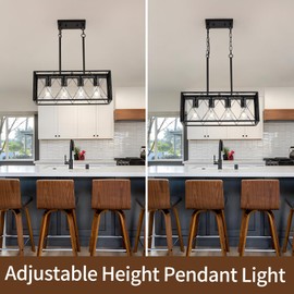 KEESFU Black Farmhouse Kitchen Island Lighting, 4 Lights Pendant Lighting Fixtures, Adjustable Height, Industrial Dining Room Light for Living Room Foyer Dining Table Over Sink.