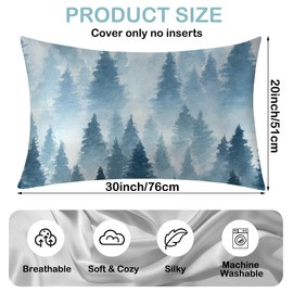 Satin Pillowcase 1 Pack- Foggy Forest Landscape Silky Pillow Cover for Hair and Skin,Queen Size 20x30 Inch Soft Cooling Printed Pillow Cases with Hidden Zipper,Gifts for Women Men